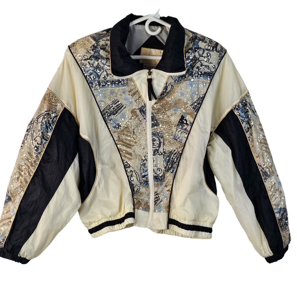 Vintage 80s East West Windbreaker cream silver blue women's Large